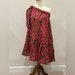 Velvet by Graham & Spencer Vibrant Pink and Green One Shoulder Dress